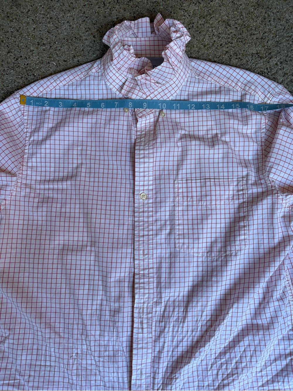 Reworked Men’s White Button-Front Tie Blouse with Red Windowpane Check - Picture 10 of 10